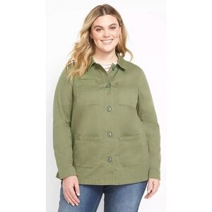 Lane Bryant Womens Casual Chore Jacket Green Button Down Utility Plus‎ 22 NWOT